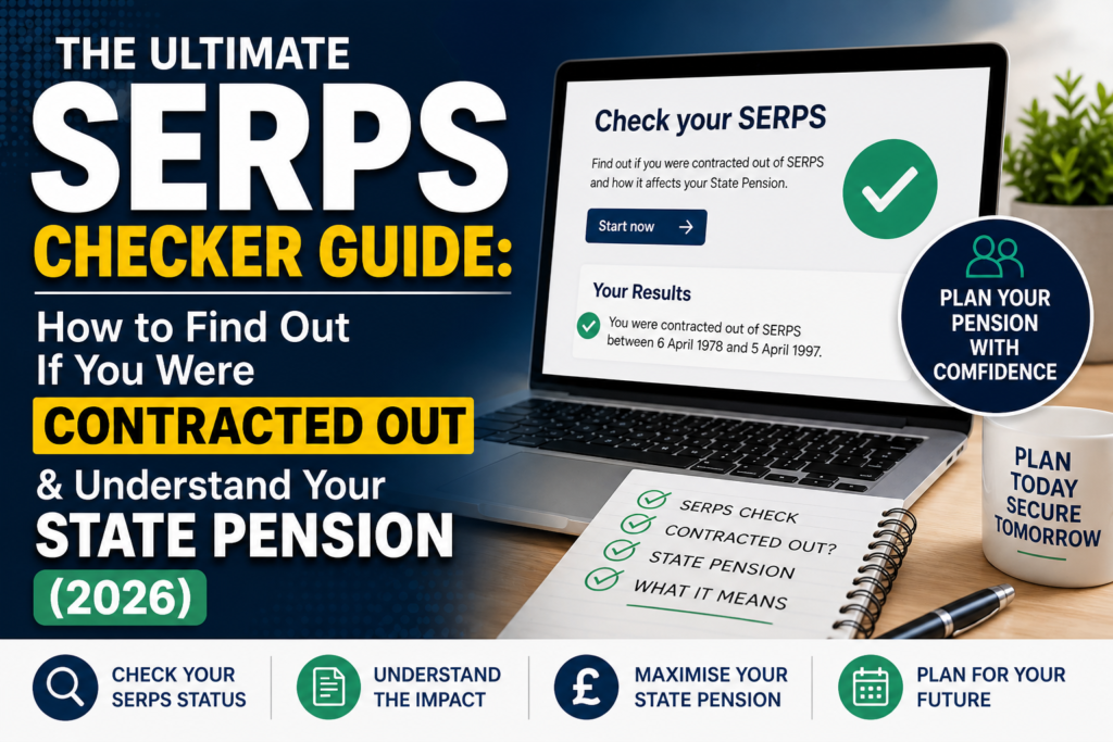 SERPS checker infographic showing contracted out status and State Pension forecast 2026