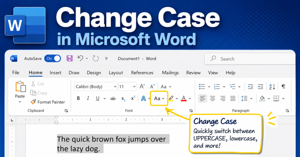 screenshot of microsoft word showing how to change case