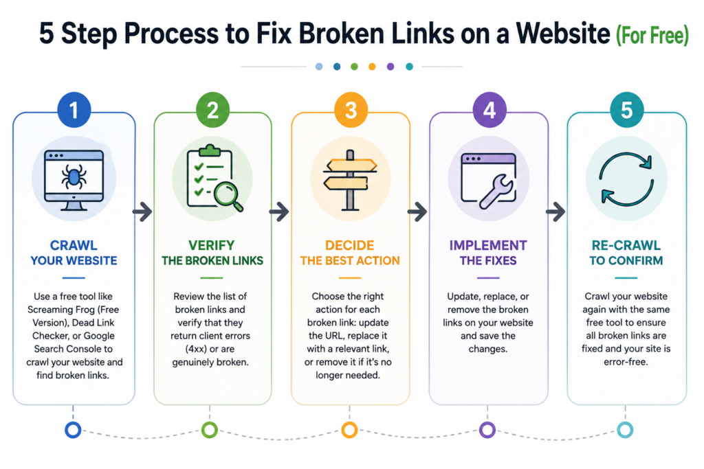 5 step process to fix broken links on a website for free