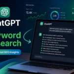 ChatGPT for keyword research 2026 guide hero image showing AI chatbot generating SEO keywords on laptop